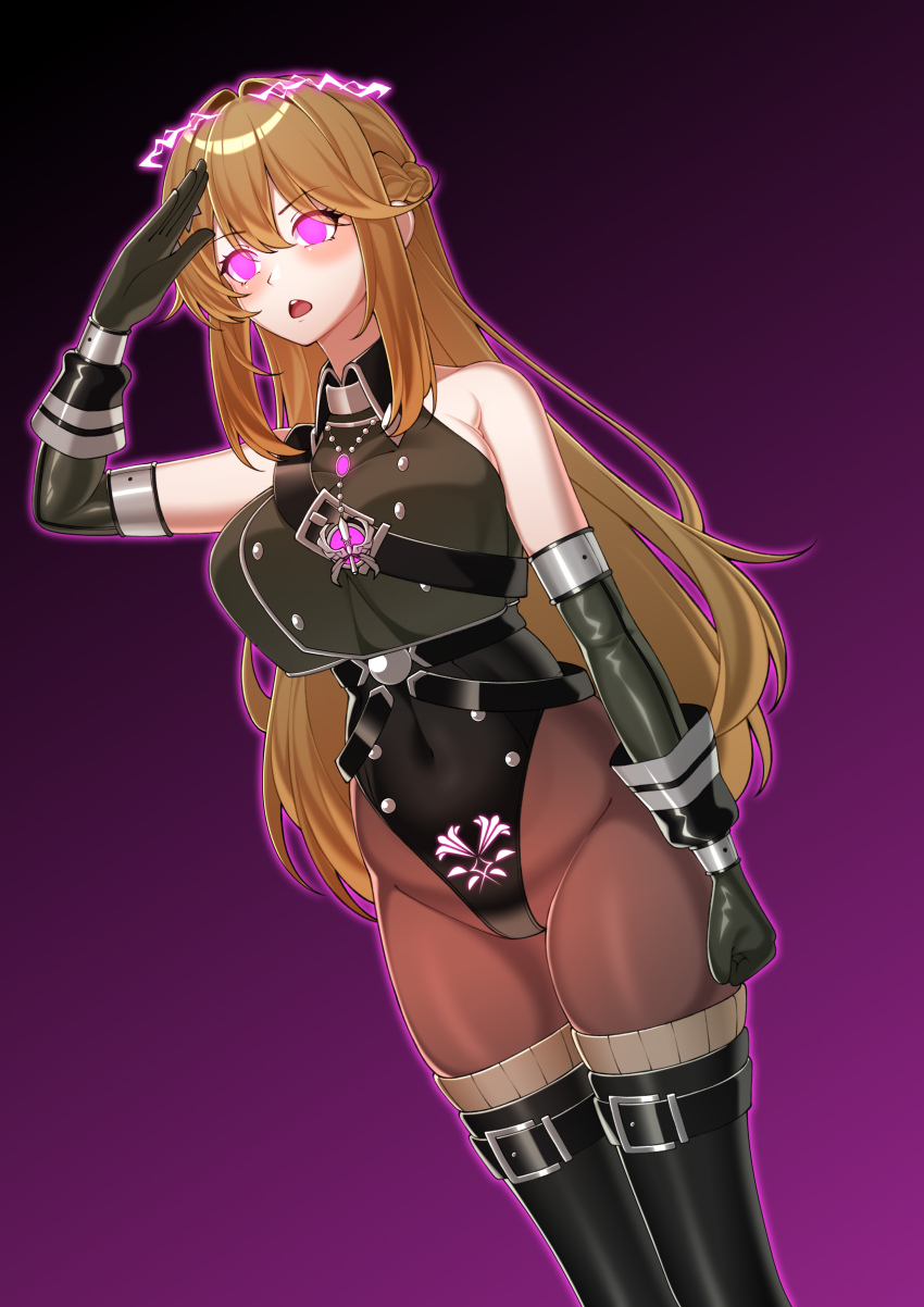 1girl, absurdres, adapted_costume, alternate_costume, alternate_eye_color, bare_shoulders, belt, black_gloves