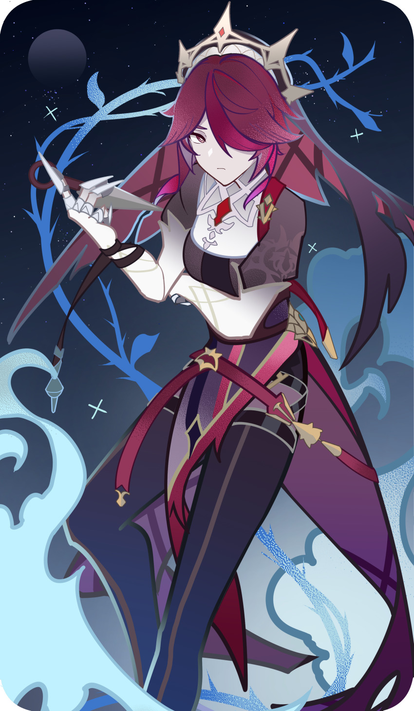 1girl, absurdres, chinese_commentary, claw_ring, closed_mouth, commentary_request, genius_invokation_tcg_(style), genshin_impact