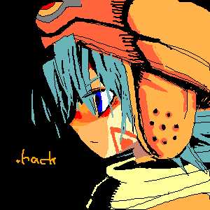 .hack//, .hack//games, 1boy, bad_id, black_background, blue_eyes, blue_hair, closed_mouth