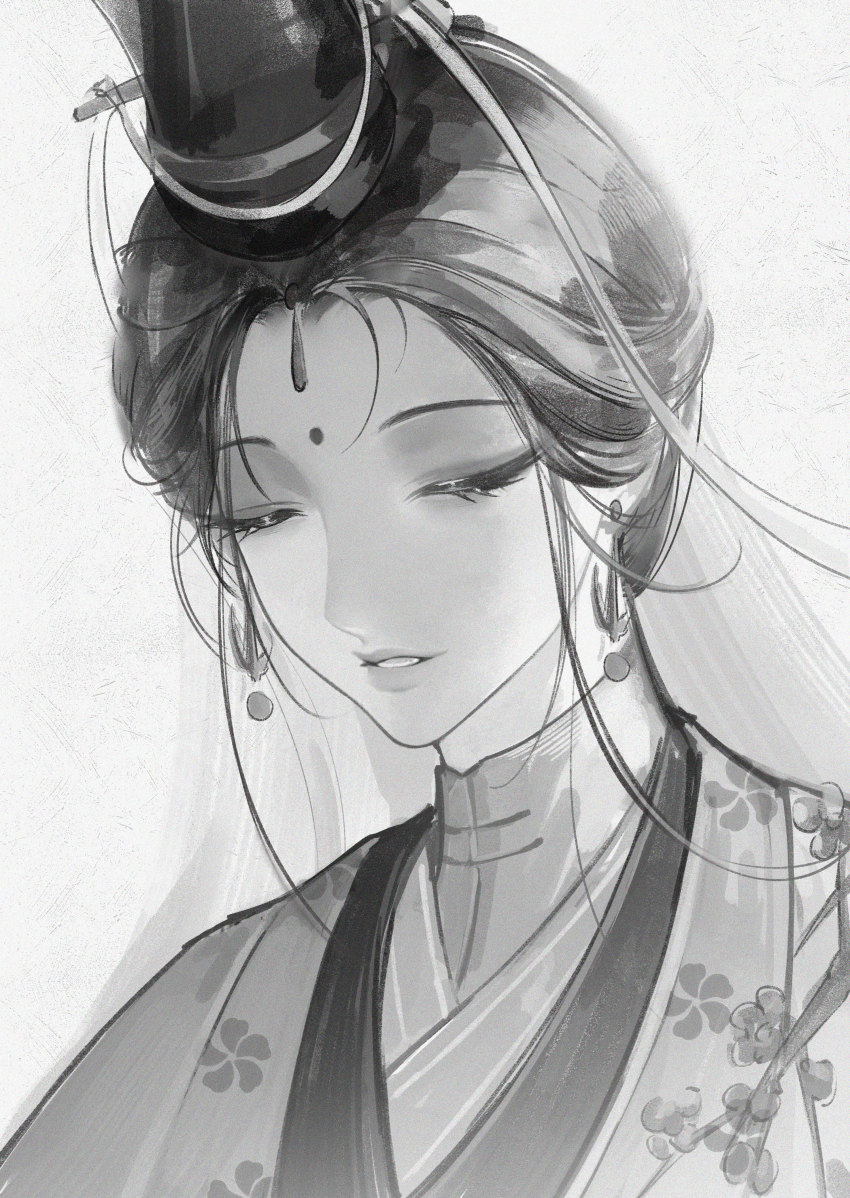 1girl, absurdres, chinese_clothes, chinese_commentary, closed_eyes, commentary_request, earrings, facial_mark