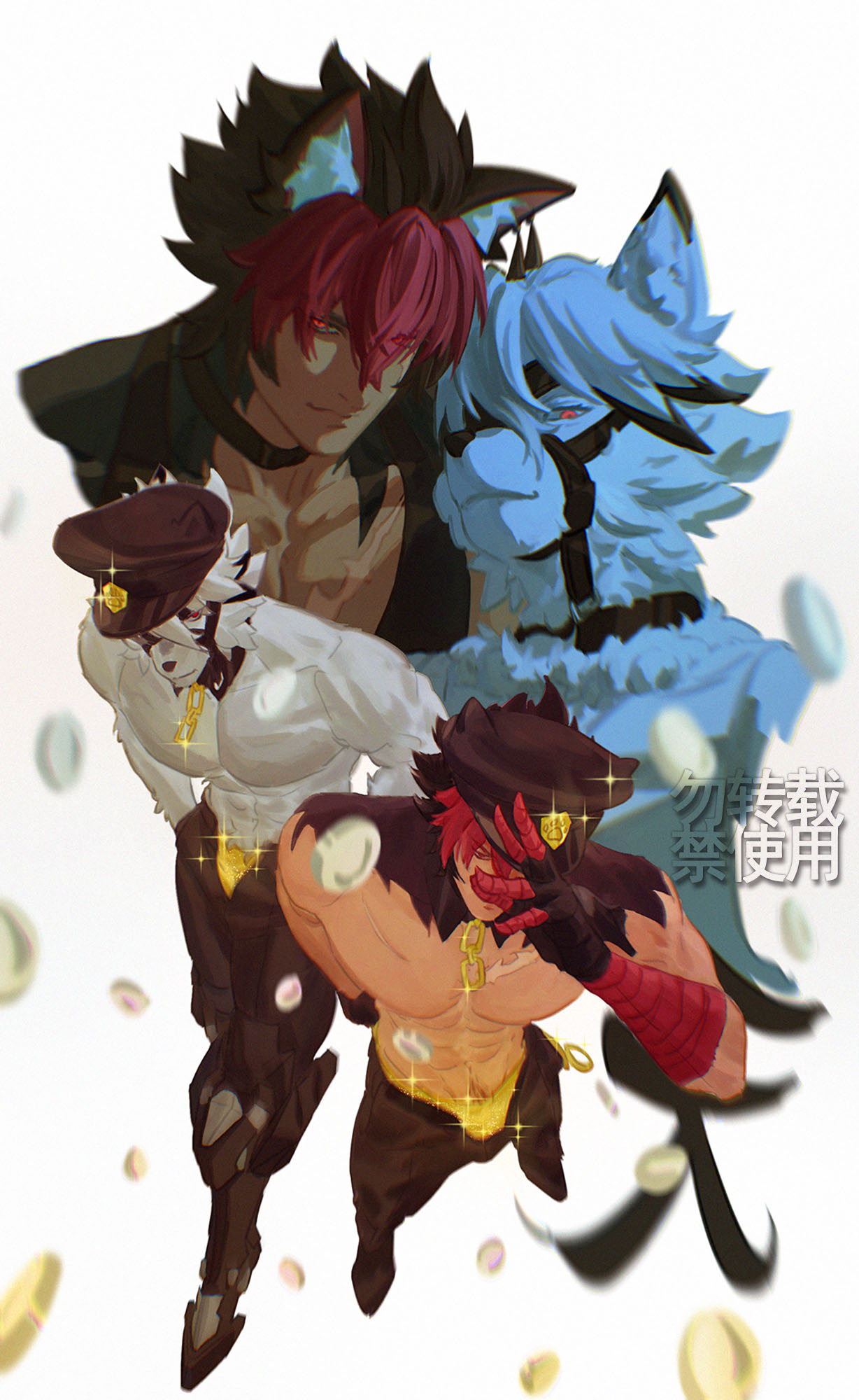 2boys, animal_ears, chain, commentary_request, dduckdlk, dog_boy, dog_ears, furry