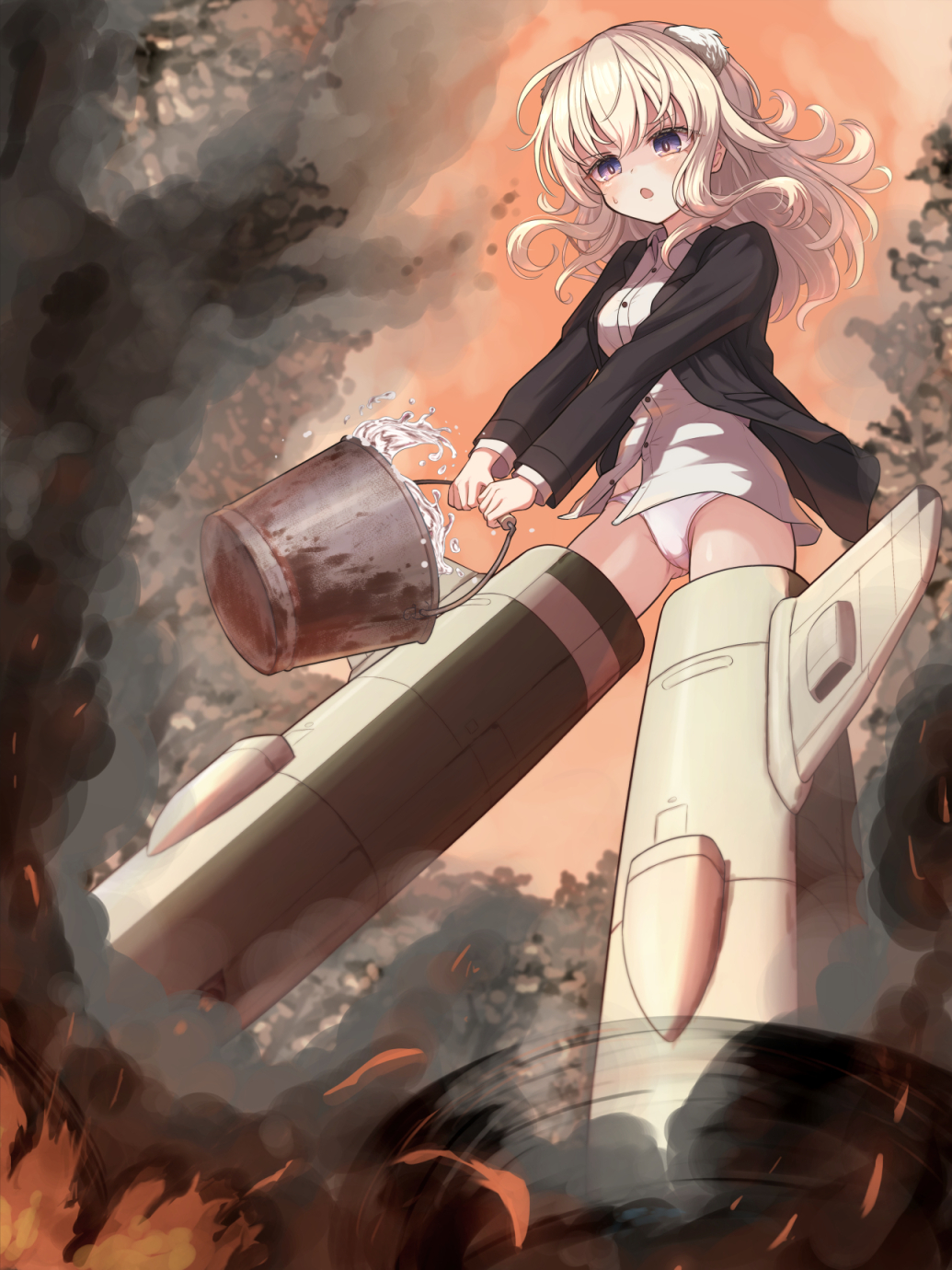 1girl, :o, animal_ears, black_jacket, blonde_hair, blue_eyes, brave_witches, commentary_request