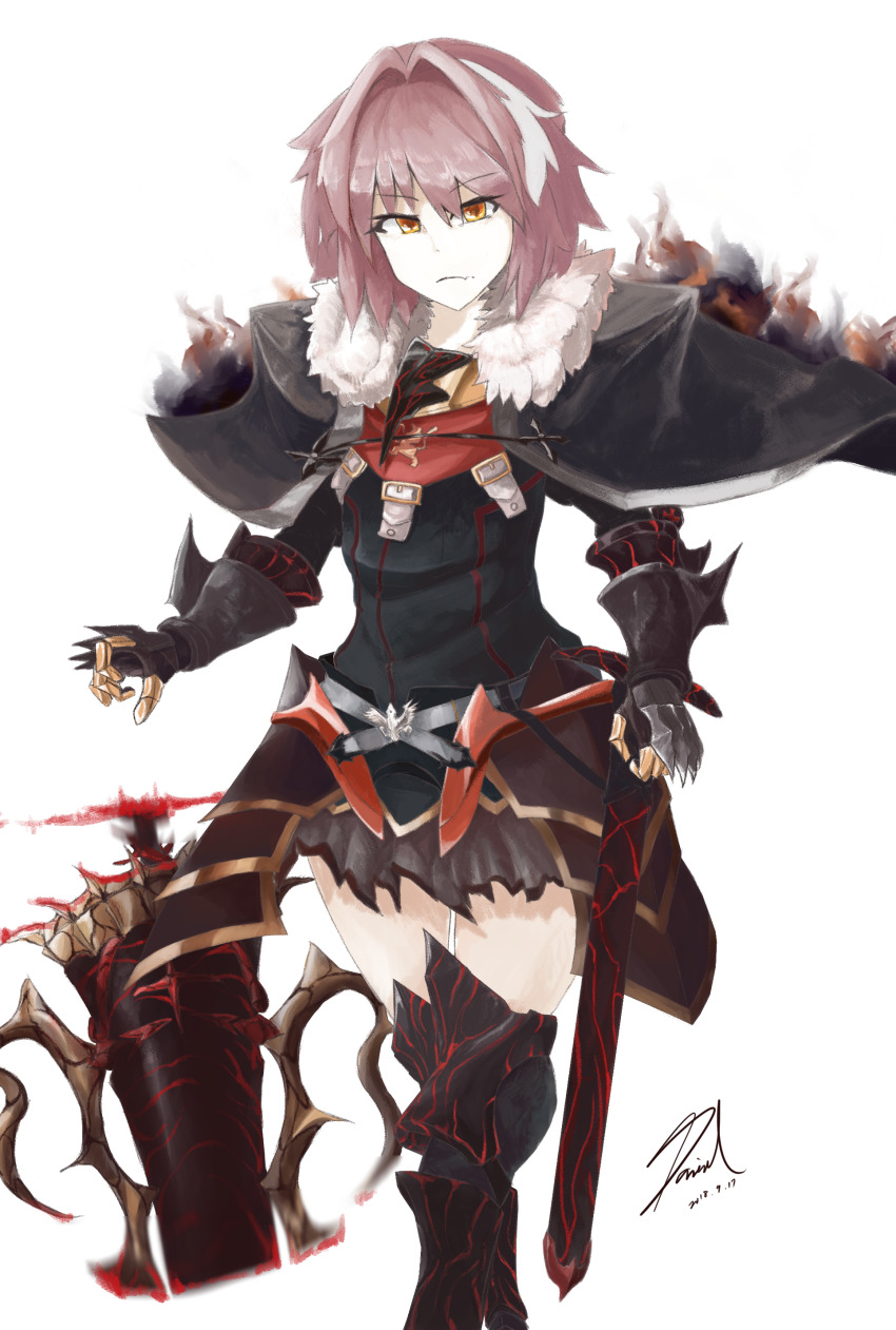 1boy, absurdres, adapted_costume, alter_servant, alternate_color, androgynous, armor, astolfo_(fate)