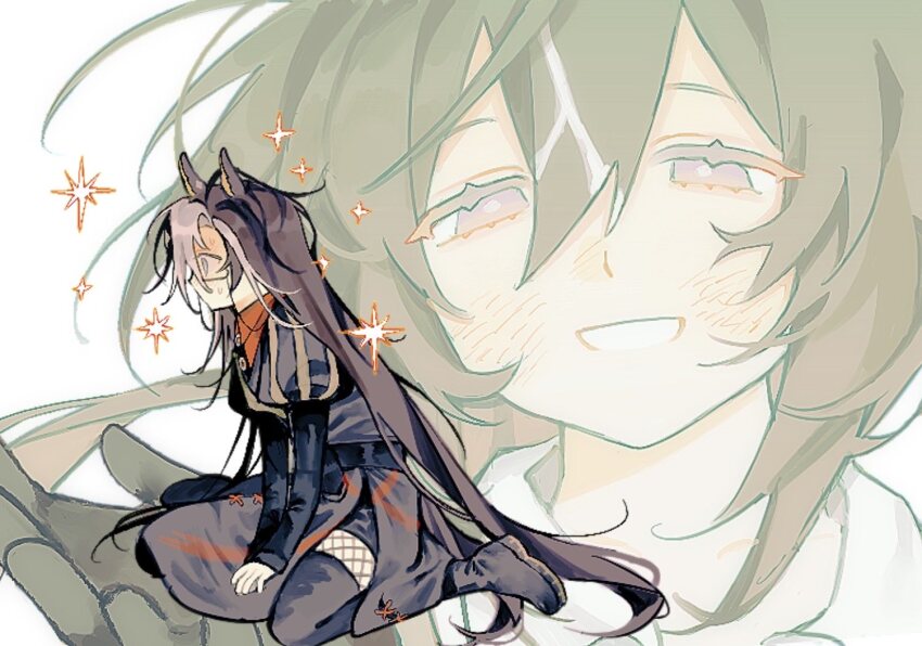 2girls, absurdly_long_hair, akechisu1, animal_ears, belt, black-framed_eyewear, black_belt, black_boots