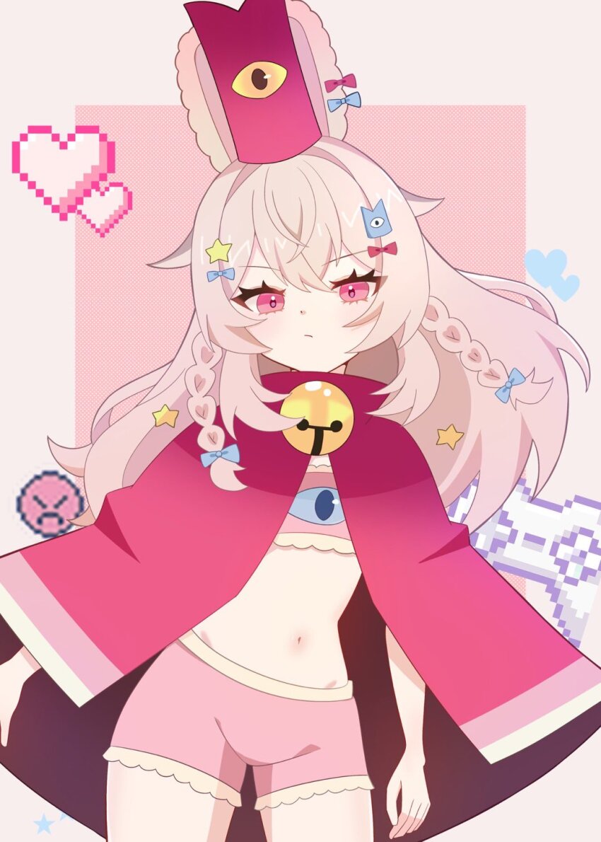 1girl, alternate_costume, animal_ears, breasts, cape, closed_mouth, commentary, cult_of_the_lamb