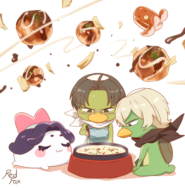 akutsu_mabu, apron, azuma_sara, bandana, bandana_around_neck, black_hair, blue_apron, commentary