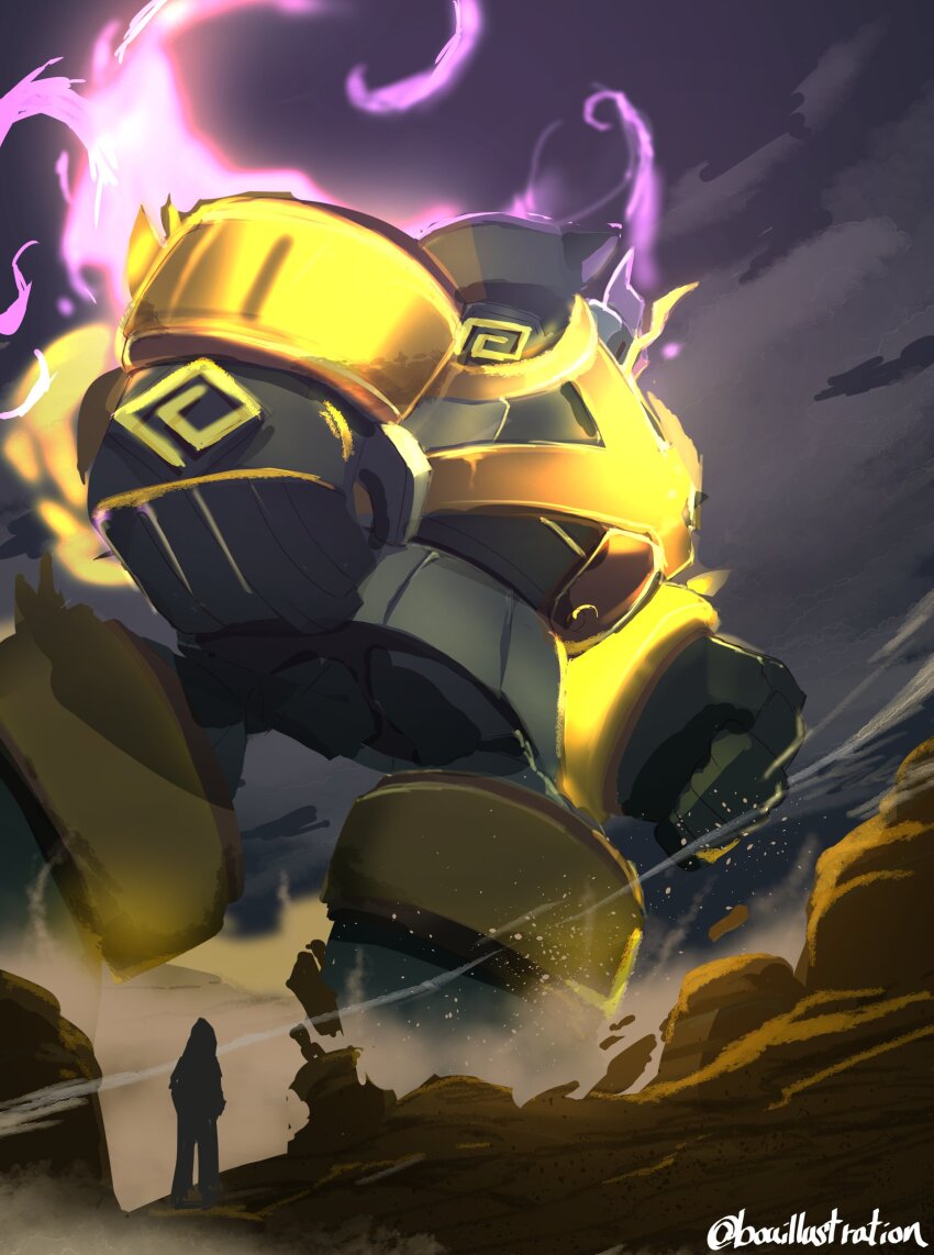 2others, absurdres, alternate_size, aqua_skin, asymmetrical_eyes, aura, bo_(bouillustration), clenched_hands