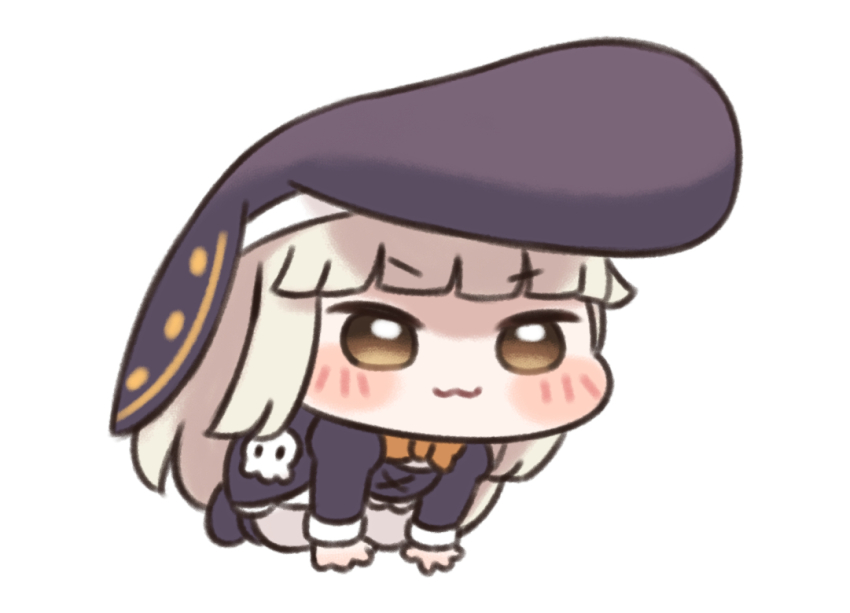 1girl, :3, blush_stickers, brown_eyes, chibi, commentary_request, doyagao, long_hair