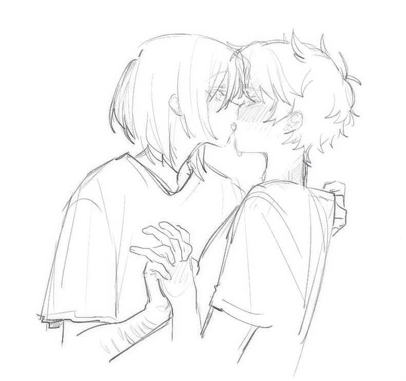 2boys, akinashi_haru, blush, from_side, greyscale, hand_in_another's_clothes, holding_hands, kaname_momo