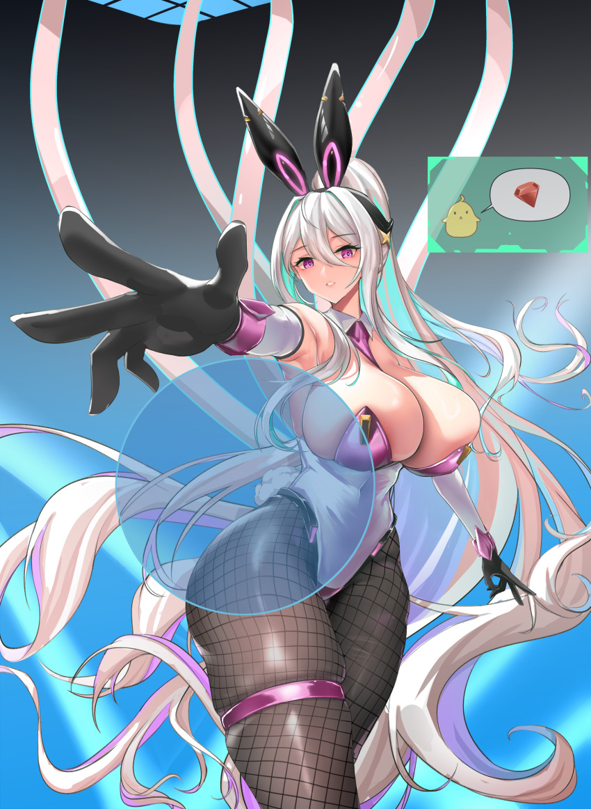1girl, absurdres, animal_ears, aqua_pupils, azur_lane, black_gloves, breasts, cable