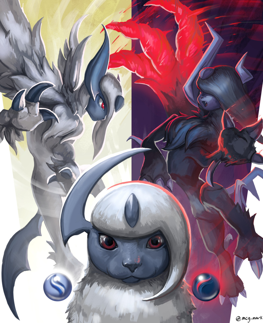absol, absurdres, artist_name, bright_pupils, claws, commentary, english_commentary, fang