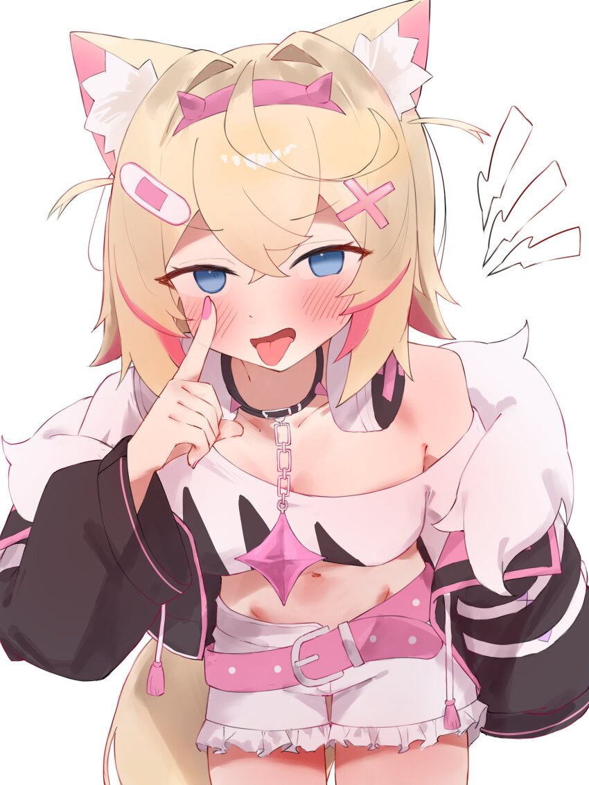 1girl, absurdres, animal_ear_fluff, animal_ears, bandaid, bandaid_hair_ornament, belt, black_collar