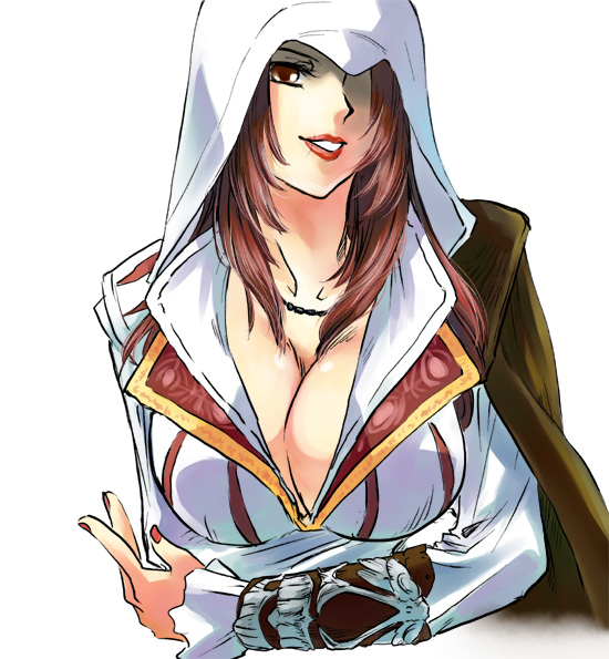 1girl, assassin's_creed, assassin's_creed_(series), assassin's_creed_ii, bad_id, bad_pixiv_id, breasts, cape