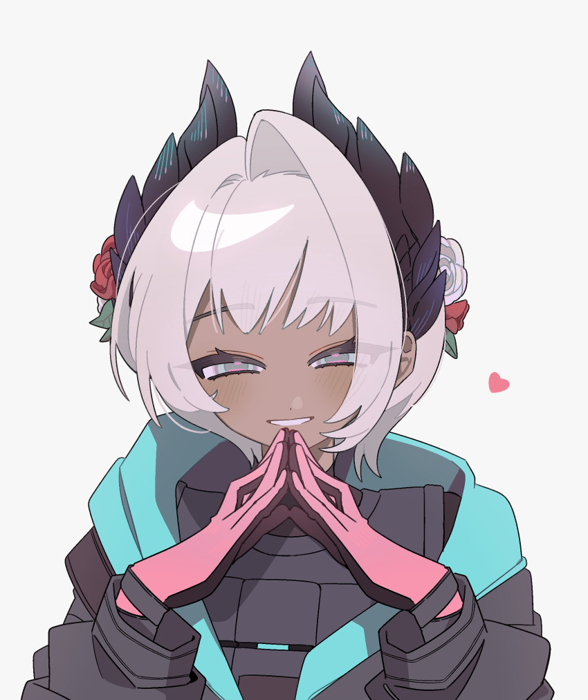 1girl, :d, absurdres, arknights, black_eyes, black_gloves, black_jacket, blush