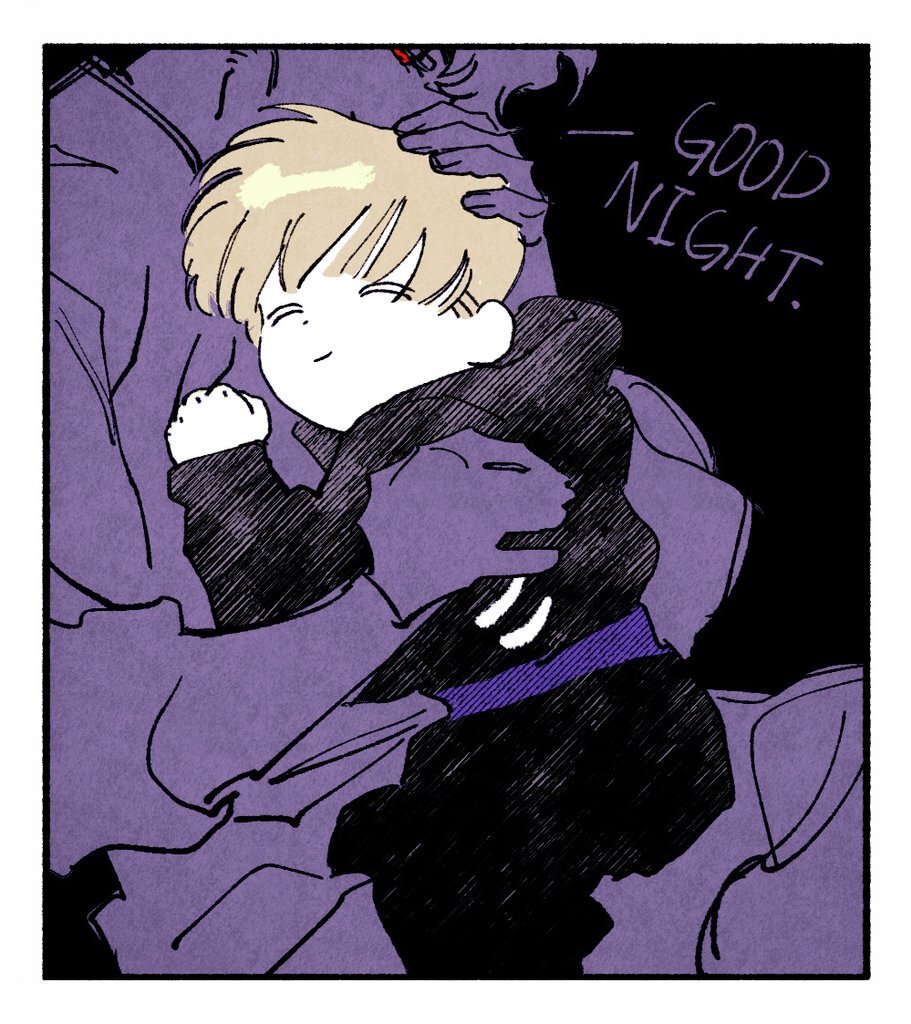 2boys, animification, belt, black_hoodie, black_pants, blonde_hair, border, child