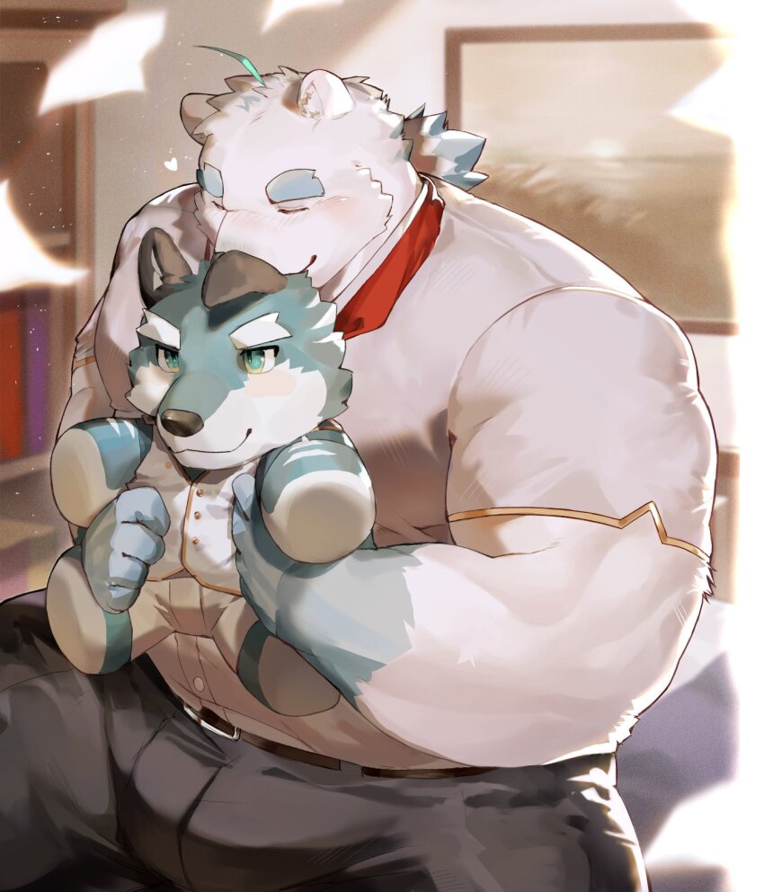 1boy, ahoge, animal_ears, argo_northrop_(knights_college), bbckuo, bear, bear_boy, bear_ears