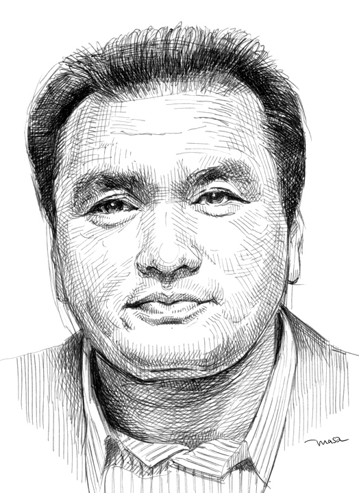 1boy, commentary_request, east_asian, greyscale, looking_at_viewer, male_focus, masa_(masa_room), monochrome