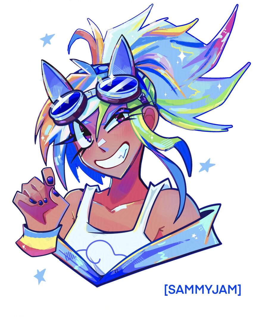 1girl, adversarial_noise, ahoge, animal_ears, artist_name, colorful, commentary, cropped_shoulders