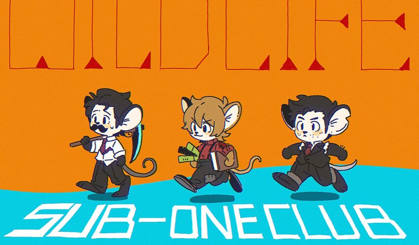 3boys, animal_ears, animal_feet, animification, black_eyes, black_hair, black_pants, black_suit