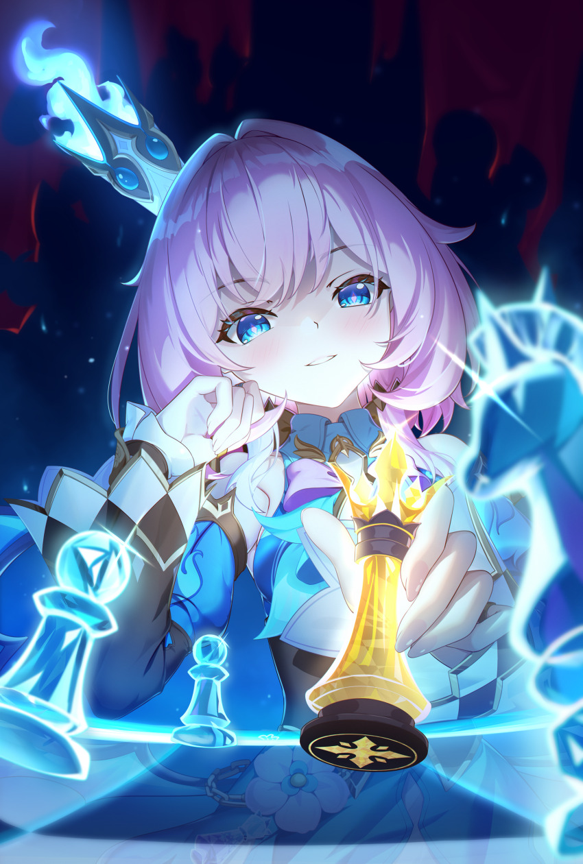 1girl, absurdres, bare_shoulders, blue_eyes, blush, breasts, cerydra_(honkai:_star_rail), cerydra_(honkai:_star_rail)_(cosplay)