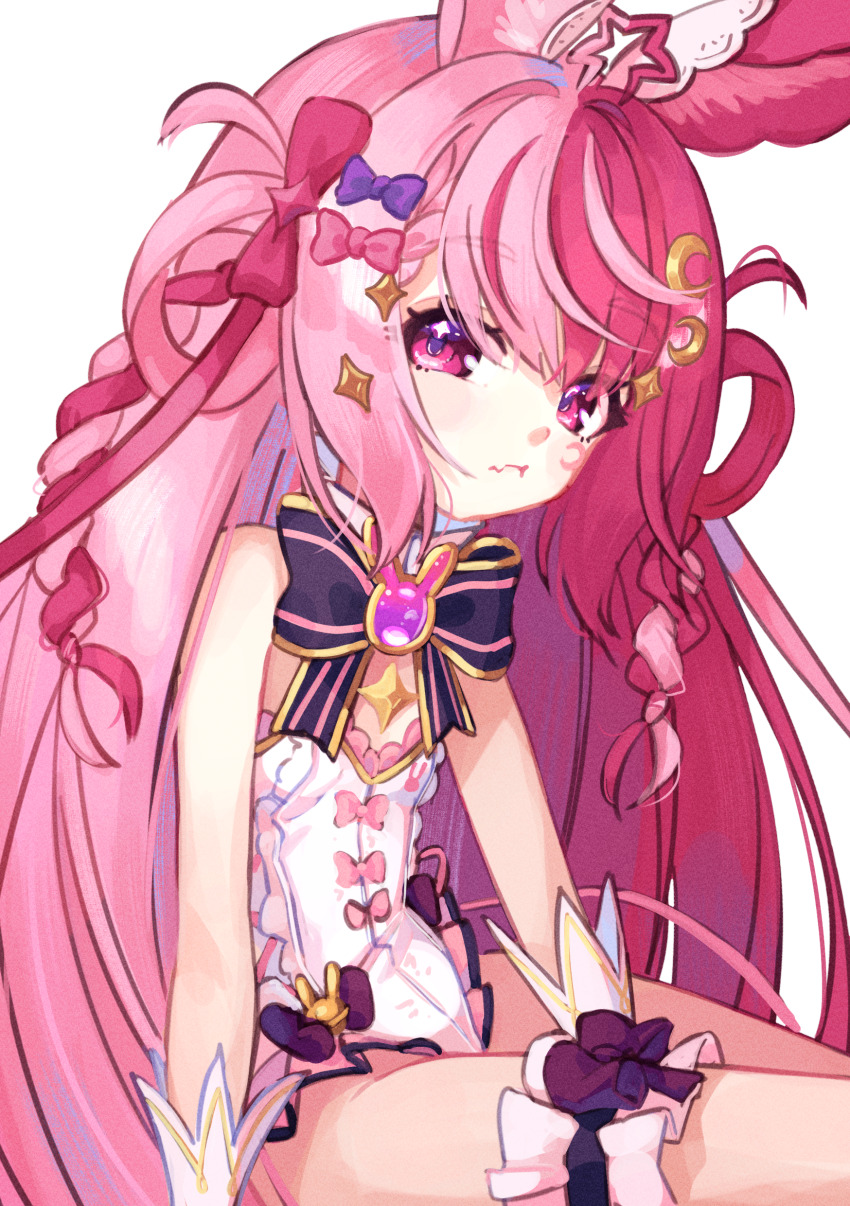 1girl, absurdres, animal_ears, bow, braid, chromashift, commentary, crescent