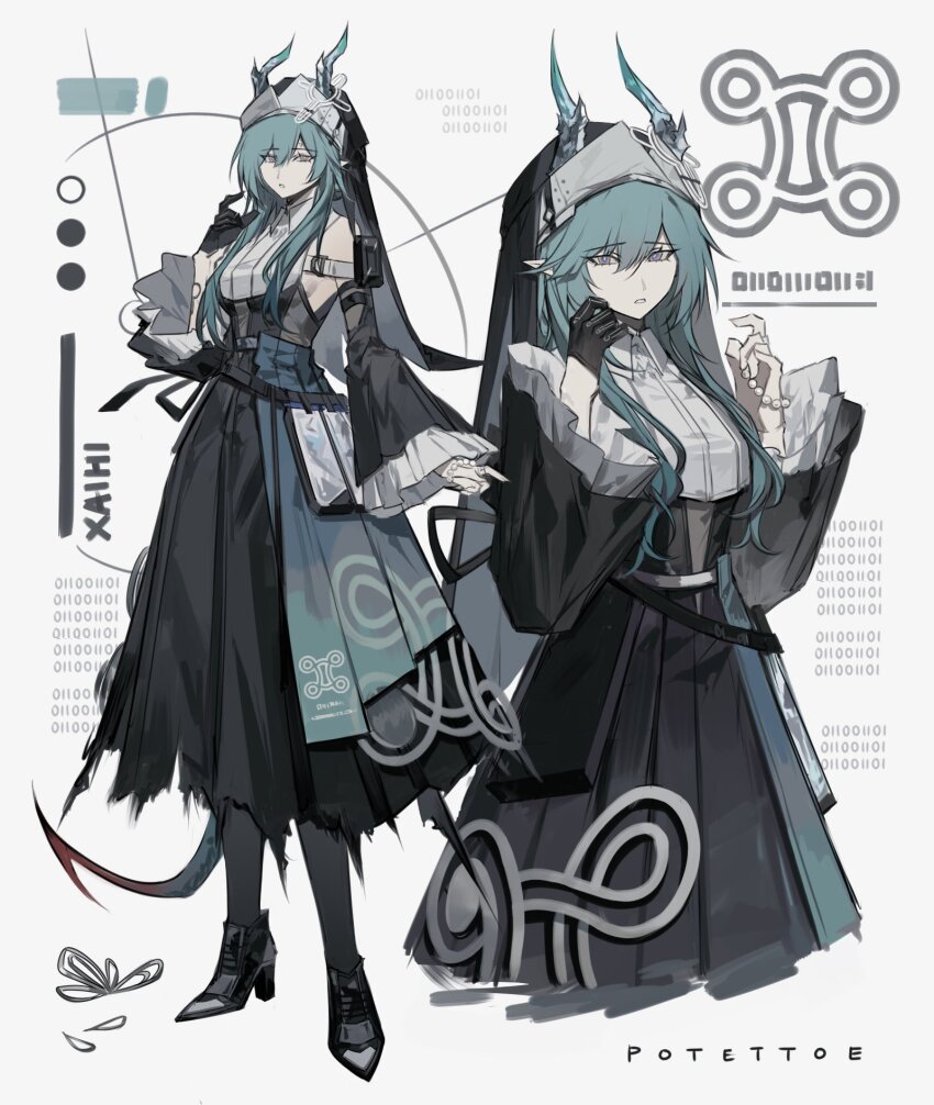 1girl, arknights, arknights:_endfield, black_boots, black_gloves, black_pantyhose, blue_eyes, blue_hair