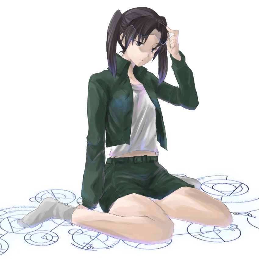 00s, 1girl, adjusting_eyewear, amasawa_yuuko, bad_id, bad_pixiv_id, brown_eyes, brown_hair