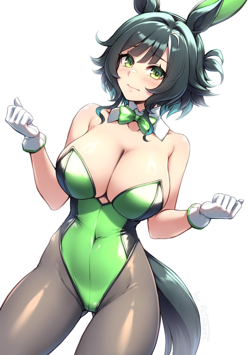 1girl, alternate_costume, animal_ear_hairband, animal_ears, bare_shoulders, black_pantyhose, blush, bow