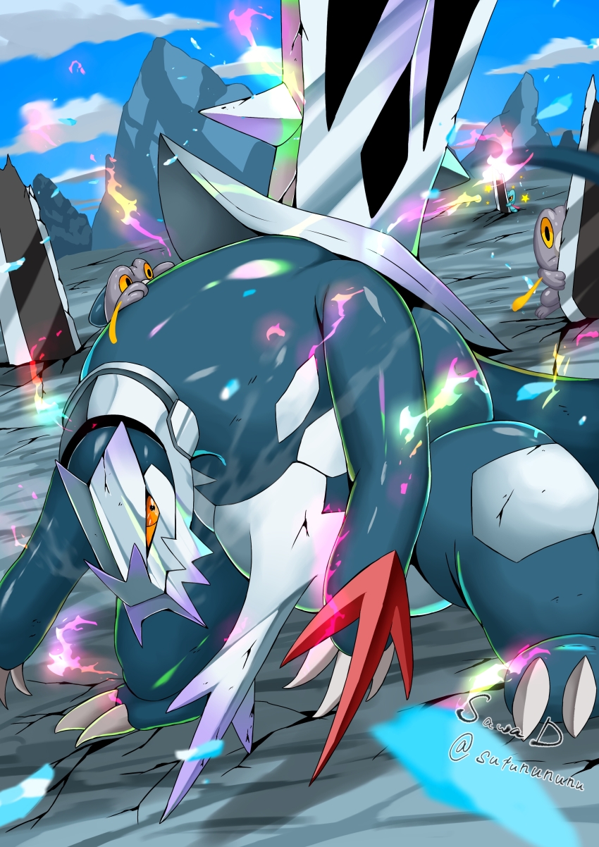 absurdres, alternate_color, baxcalibur, blue_skin, claws, colored_sclera, colored_skin, commentary_request