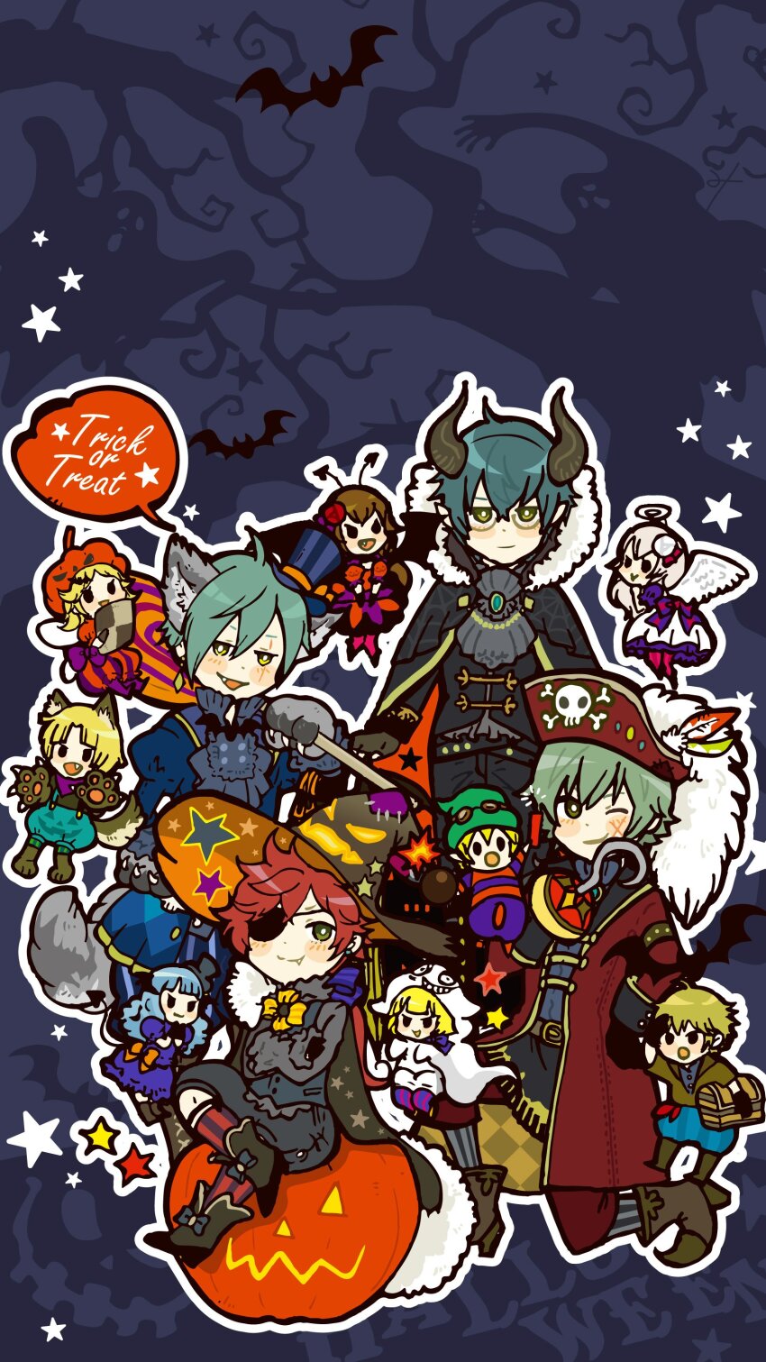 5girls, 6+boys, ;), absurdres, alternate_costume, animal_ears, animal_hands, bad_id