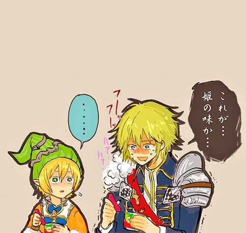 ..., 2boys, armor, bad_id, bad_pixiv_id, blonde_hair, blue_eyes, blue_jacket