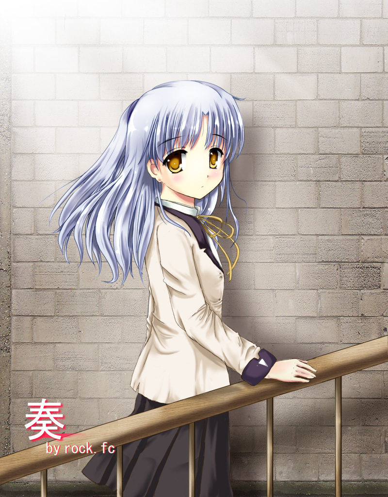 10s, 1girl, angel_beats!, female_focus, long_hair, rock.fc, school_uniform, silver_hair