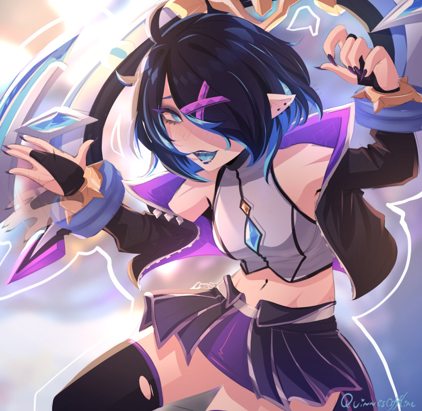 1girl, battle_academia_(league_of_legends), battle_academia_briar, blood_golem, briar_(league_of_legends), hair_over_one_eye, league_of_legends, sharp_teeth