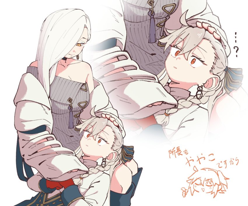 bare_shoulders, braid, breasts, choker, cleavage, commentary_request, dress, earrings