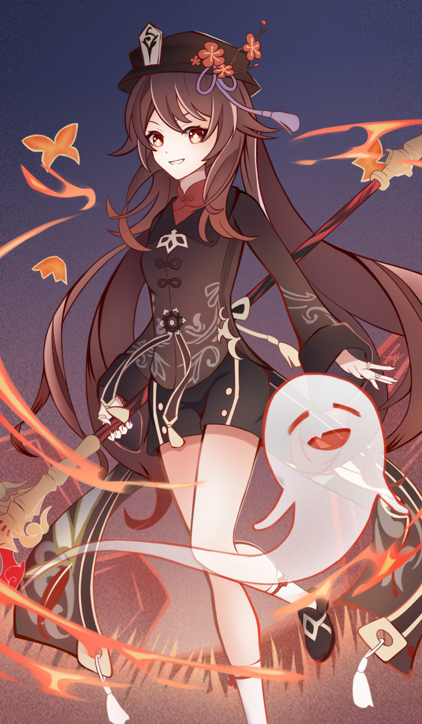 1girl, :d, absurdres, argentrt, black_shorts, brown_hair, bug, butterfly