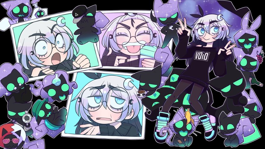 1girl, 6+others, aiming, aiming_at_viewer, alphena, alphena_(vtuber), banana_peel, bangs_pinned_back