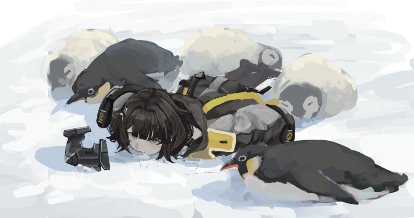 1girl, arknights, arknights:_endfield, bird, black_coat, black_hair, blue_eyes, capucino_art