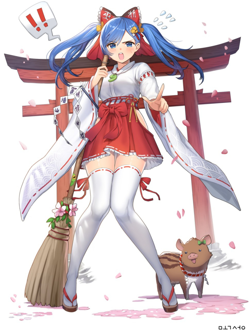1girl, angry, blue_eyes, blue_hair, blush, bow, bowtie, broom
