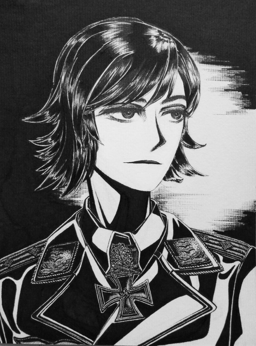 1girl, black_jacket, bob_cut, bordfunker133, closed_mouth, collar_tabs, cross, dress_shirt