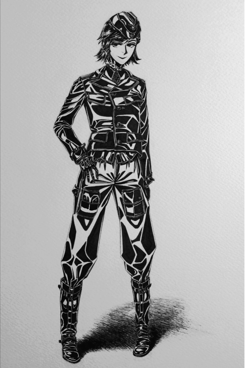 1girl, black_jacket, bob_cut, boots, bordfunker133, breast_pocket, cargo_pants, commentary_request