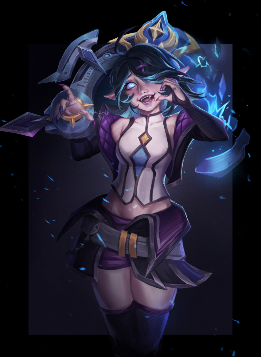 1girl, absurdres, bare_shoulders, battle_academia_briar, blue_eyes, blue_hair, breasts, briar_(league_of_legends)