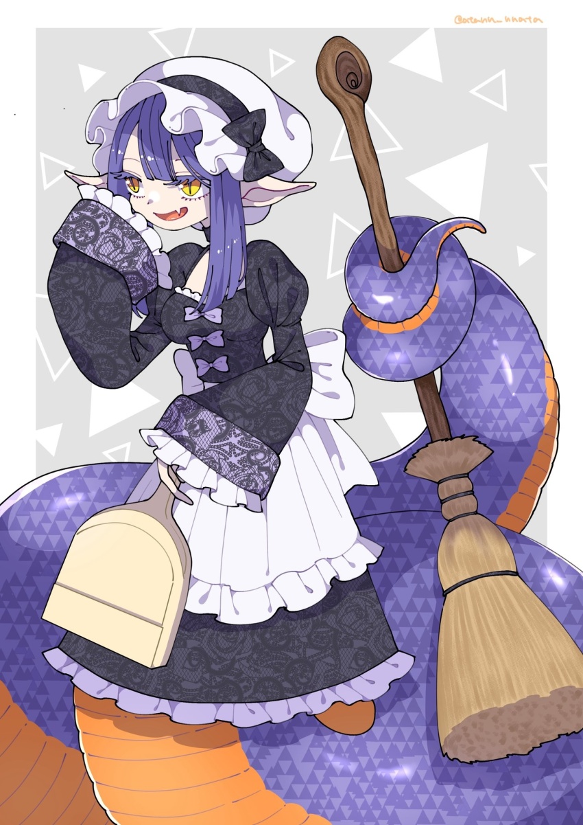 1girl, arm_up, atann_nnata, black_bow, black_dress, black_ribbon, blunt_bangs, border