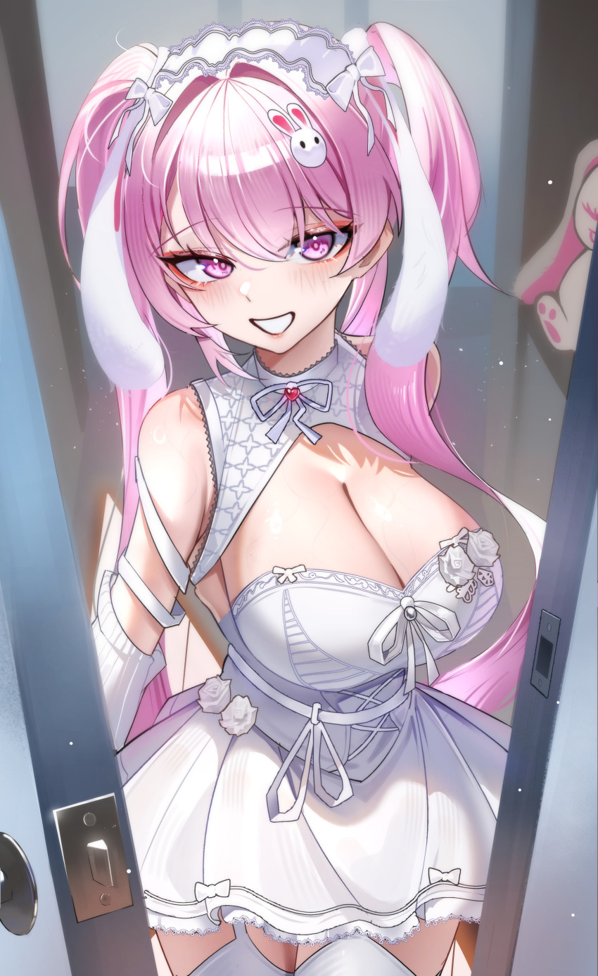 1girl, 1im_illus, absurdres, alice_(marchen_dream)_(nikke), alice_(nikke), animal_ears, breasts, cleavage