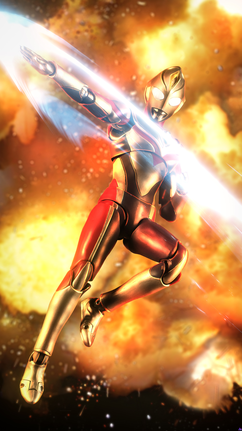 1boy, absurdres, alien, armor, blue_skin, breastplate, clenched_hand, color_timer