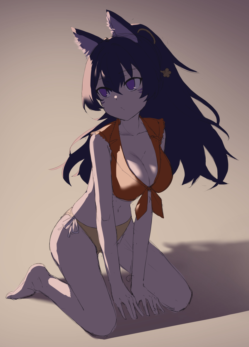 1girl, absurdres, all_fours, animal_ear_fluff, animal_ears, ass, bare_legs, bikini