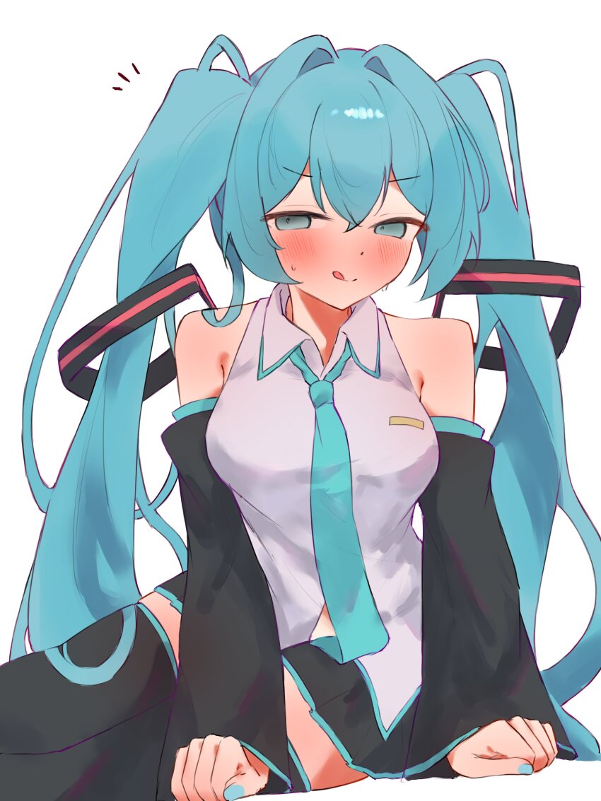 1girl, absurdres, black_skirt, black_thighhighs, blue_eyes, blue_hair, blue_necktie, commentary_request