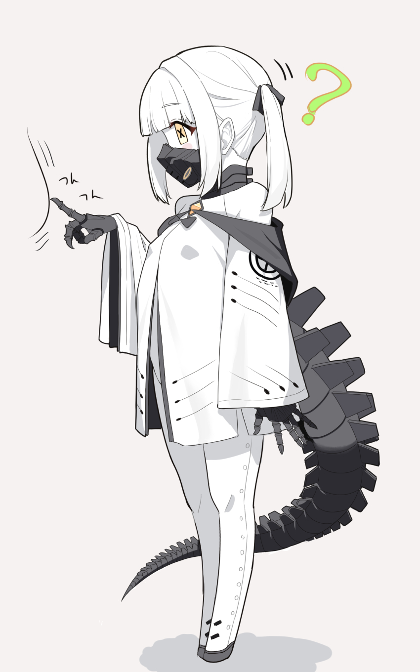 1girl, ?, absurdres, black_mask, black_ribbon, black_tail, blue_archive, blush_stickers