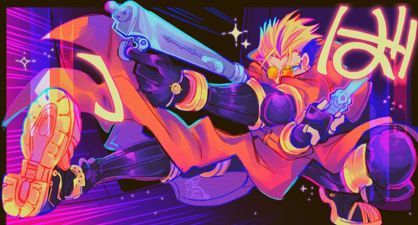 1boy, absurdres, bianca_lattei, blonde_hair, blue_eyes, boots, coat, earrings