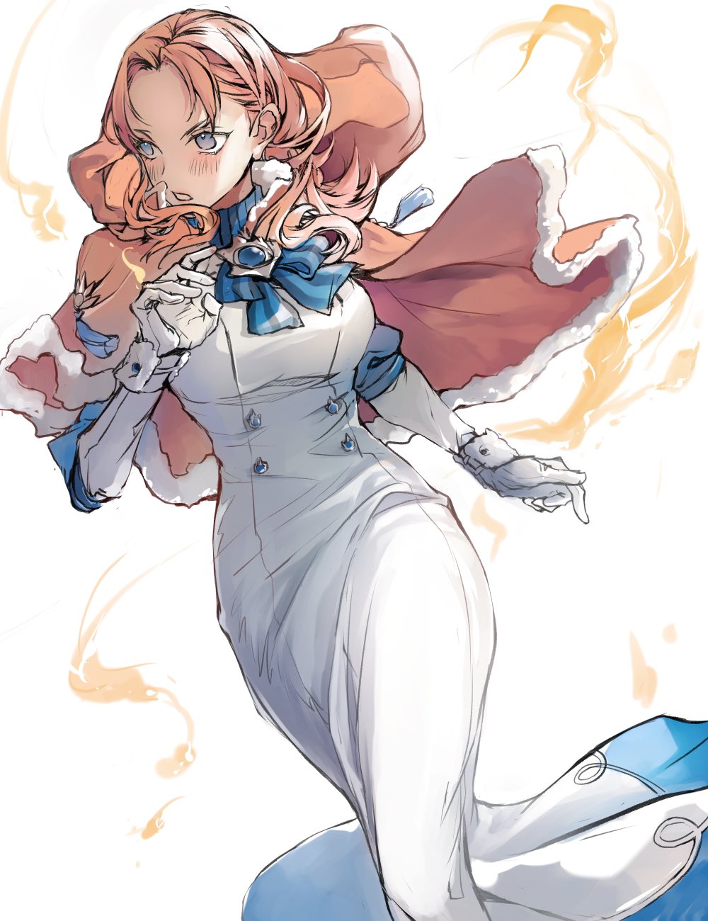 1girl, annette_fantine_dominic, annette_fantine_dominic_(timeskip), blue_eyes, breasts, brooch, capelet, commentary_request