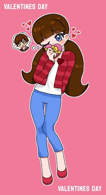 1boy, 1girl, blue_eyes, blue_pants, blythe_baxter, brown_hair, heart, hetero